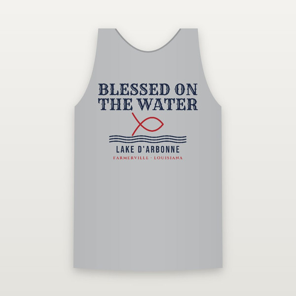 Blessed on the Water Lake D'Arbonne Tank Top (Fish & Waves) - Heather Gray