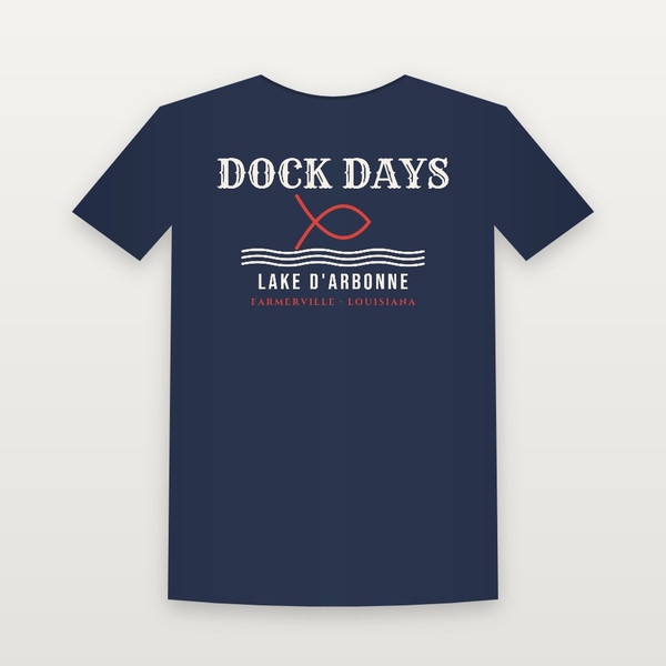 Dock Days Lake D'Arbonne Youth Tee (Fish & Waves) - Navy