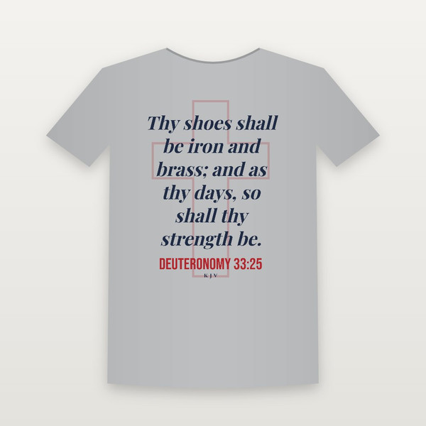 Deuteronomy 33:25 KJV Christian T-Shirt (Cross) - Heather Gray