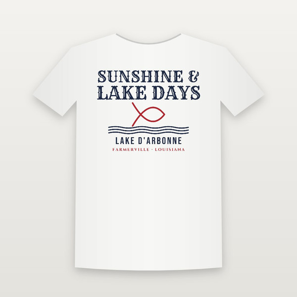 Sunshine & Lake Days Lake D'Arbonne Toddler Tee (Fish & Waves) - White