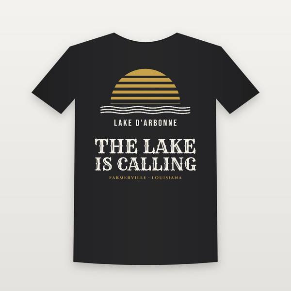 The Lake Is Calling Lake D'Arbonne Toddler Tee (Retro Sunset) - Black