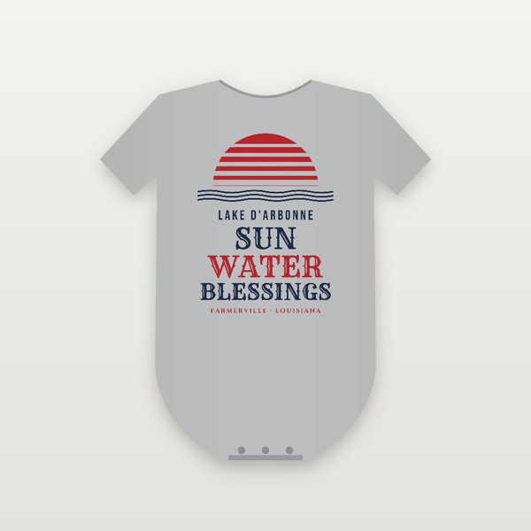 Sun · Water · Blessings Lake D'Arbonne Baby One Piece (Retro Sunset) - Heather Gray