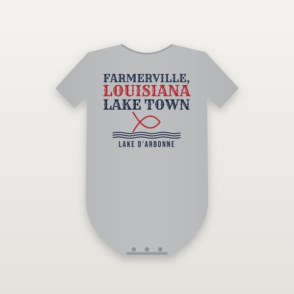 Farmerville, Louisiana · Lake Town Baby One Piece (Fish & Waves) - Heather Gray