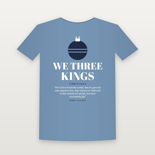 We Three Kings Christmas Christian Short Sleeve Tee with John 3:16 (Holiday) - Heather Blue
