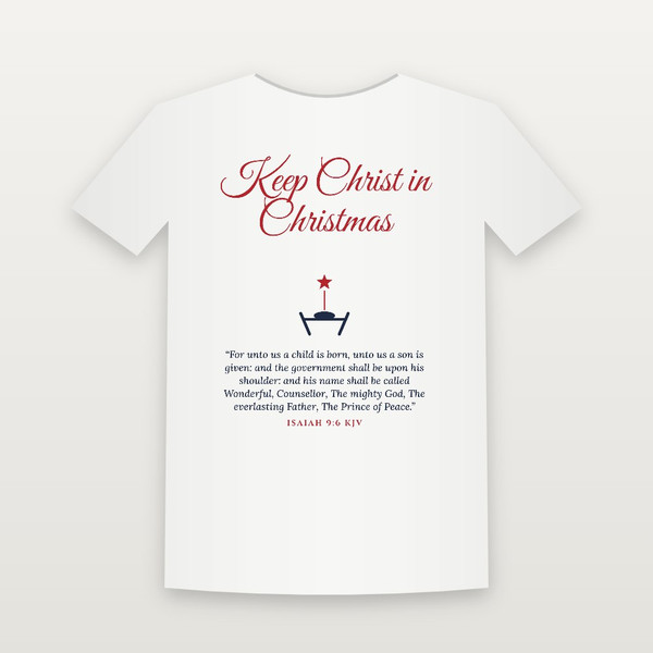Keep Christ in Christmas Christian Short Sleeve Tee with Isaiah 9:6 (Holiday Script) - White