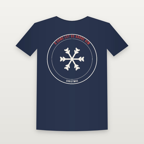 O Come Let Us Adore Him Christmas Christian Short Sleeve Tee (Emblem Badge) - Navy