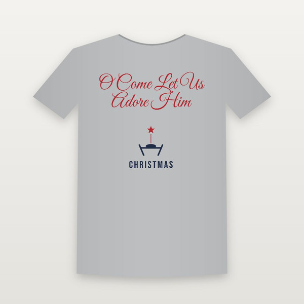 O Come Let Us Adore Him Christmas Christian Short Sleeve Tee (Holiday Script) - Heather Gray