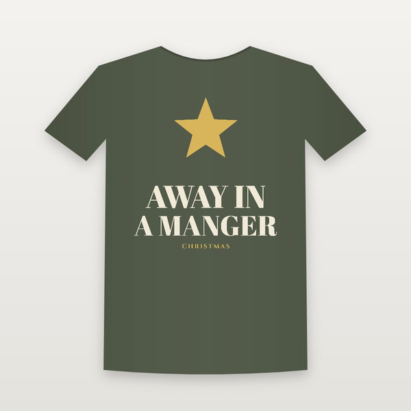 Away in a Manger Christmas Christian Short Sleeve Tee (Holiday) - Military Green