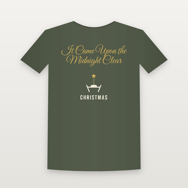 It Came Upon the Midnight Clear Christmas Christian Short Sleeve Tee (Holiday Script) - Military Green