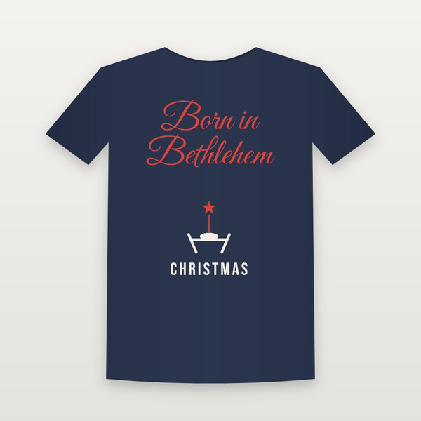 Born in Bethlehem Christmas Christian Short Sleeve Tee (Holiday Script) - Navy
