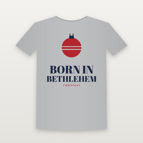 Born in Bethlehem Christmas Christian Short Sleeve Tee (Holiday) - Heather Gray