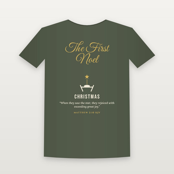 The First Noel Christmas Christian Women's Relaxed Tee with Matthew 2:10 (Holiday Script) - Military Green