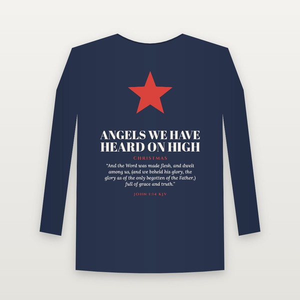 Angels We Have Heard on High Christmas Christian Long Sleeve Tee with John 1:14 (Holiday) - Navy