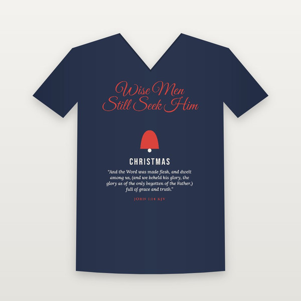 Wise Men Still Seek Him Christmas Christian V-Neck Tee with John 1:14 (Holiday Script) - Navy