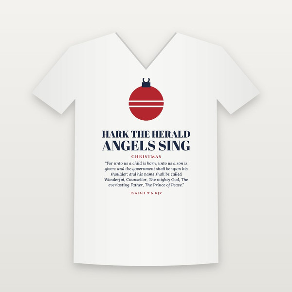 Hark the Herald Angels Sing Christmas Christian V-Neck Tee with Isaiah 9:6 (Holiday) - White