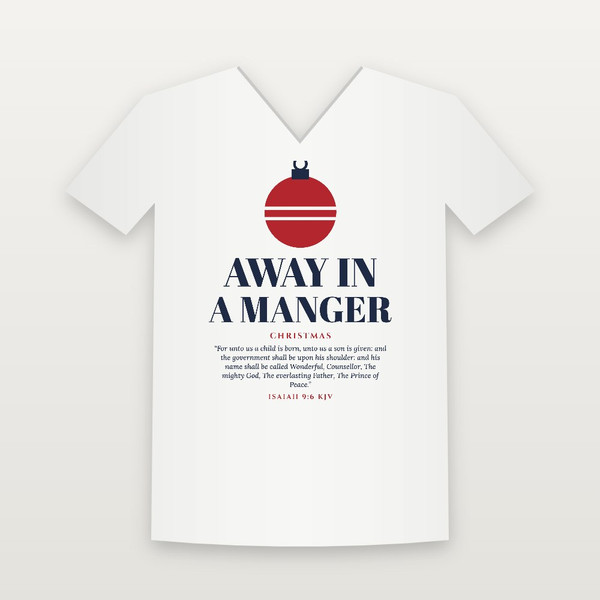 Away in a Manger Christmas Christian V-Neck Tee with Isaiah 9:6 (Holiday) - White