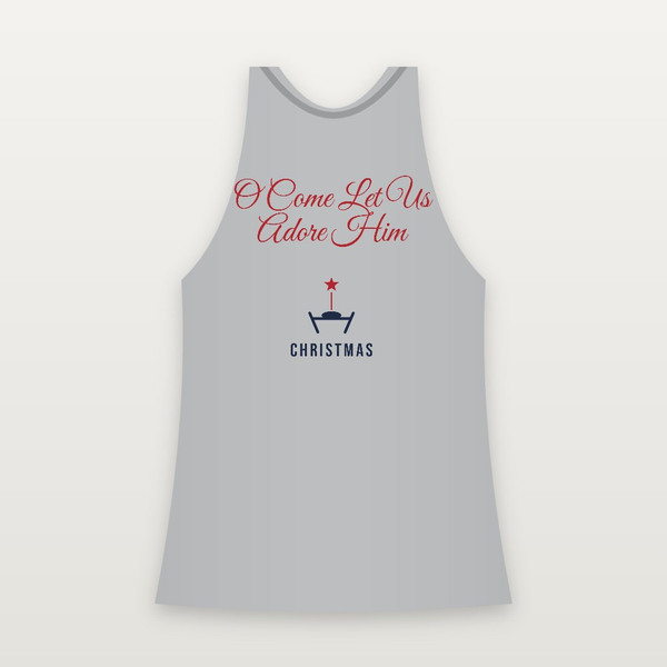 O Come Let Us Adore Him Christmas Christian Women's Racerback Tank (Holiday Script) - Heather Gray