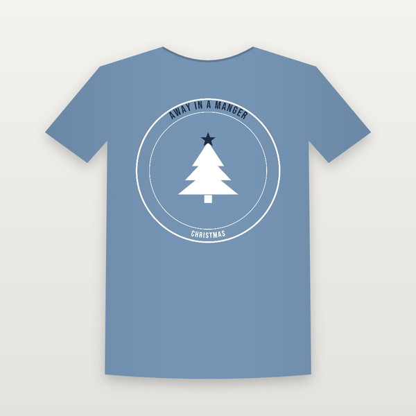 Away in a Manger Christmas Christian Youth Tee (Emblem Badge) - Heather Blue