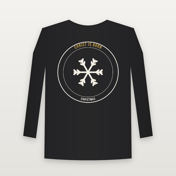 Christ Is Born Christmas Christian Youth Long Sleeve Tee (Emblem Badge) - Black