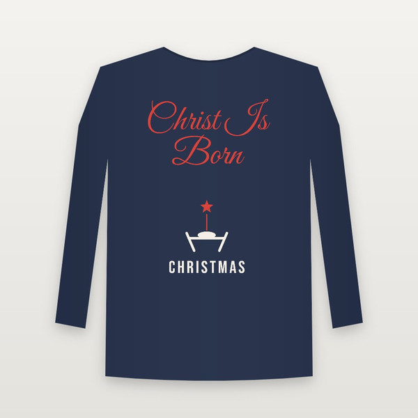 Christ Is Born Christmas Christian Youth Long Sleeve Tee (Holiday Script) - Navy