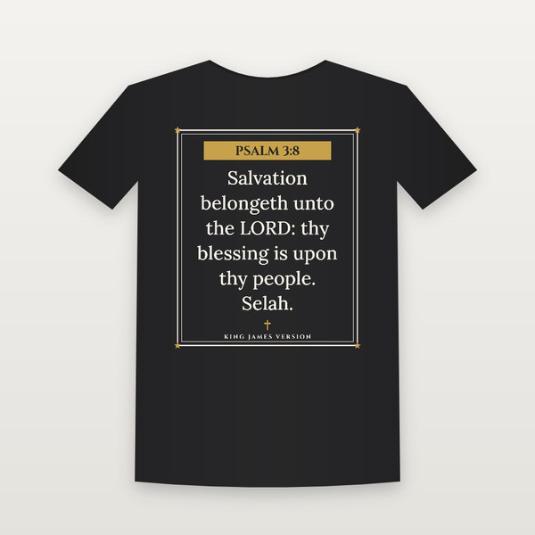 Psalm 3:8 KJV Christian Short Sleeve Tee (Framed) - Black