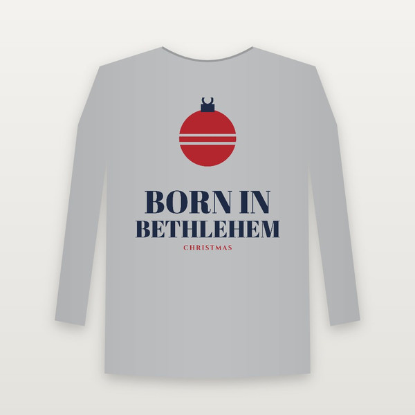 Born in Bethlehem Christmas Christian Youth Long Sleeve Tee (Holiday) - Heather Gray