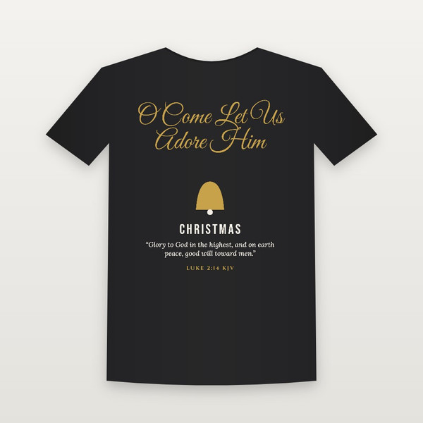 O Come Let Us Adore Him Christmas Christian Toddler Tee with Luke 2:14 (Holiday Script) - Black