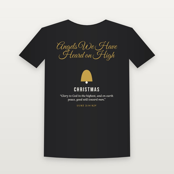 Angels We Have Heard on High Christmas Christian Toddler Tee with Luke 2:14 (Holiday Script) - Black