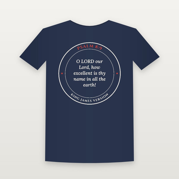 Psalm 8:9 KJV Christian T-Shirt (Round Badge) - Navy