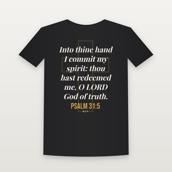 Psalm 31:5 KJV Christian Short Sleeve Tee (Cross) - Black