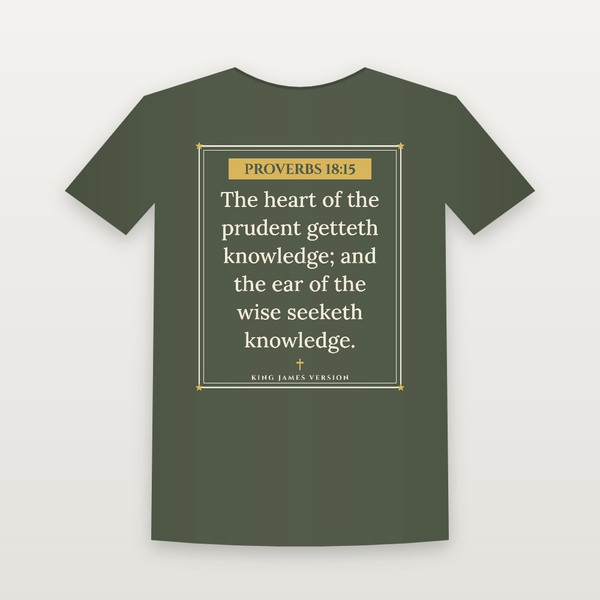 Proverbs 18:15 KJV Christian Short Sleeve Tee (Framed) - Military Green