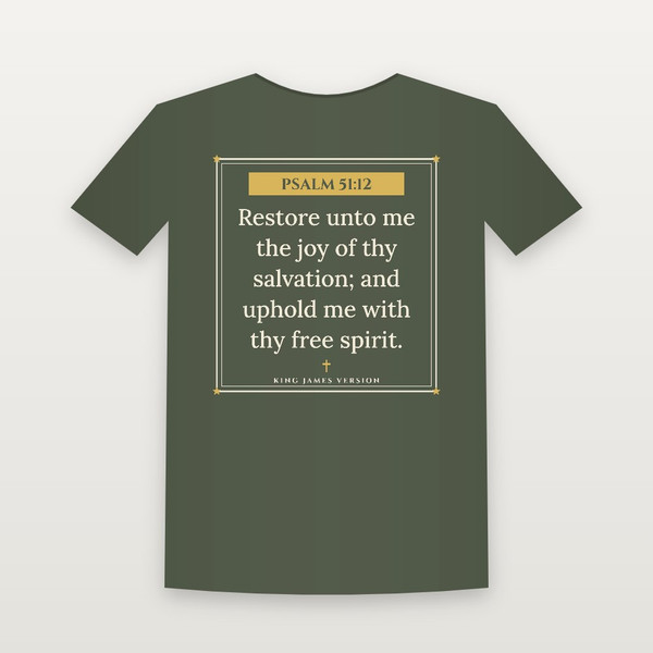 Psalm 51:12 KJV Christian T-Shirt (Framed) - Military Green