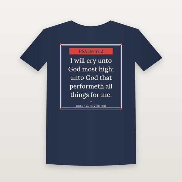 Psalm 57:2 KJV Christian T-Shirt (Framed) - Navy