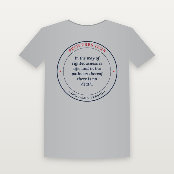 Proverbs 12:28 KJV Christian T-Shirt (Round Badge) - Heather Gray