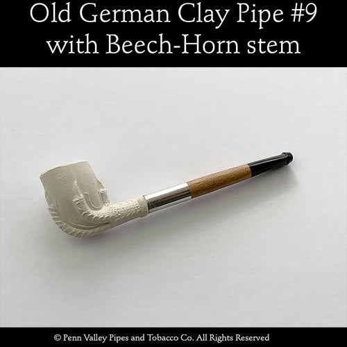 Old German Clay Pipe #9 Claw and Egg with a Beech wood and Horn Stem