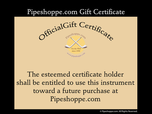 Gift certificate at Pipeshoppe.com