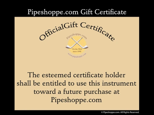 Gift certificate at Pipeshoppe.com