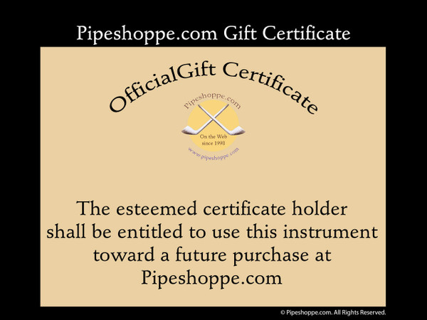 Gift certificate at Pipeshoppe.com