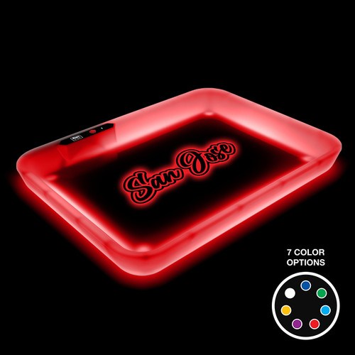 DopeTraysx San Jose  Red background white logo