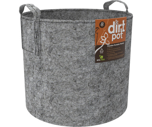 Dirt Pot Flexible Portable Planter, Grey, 15 gal, with handles