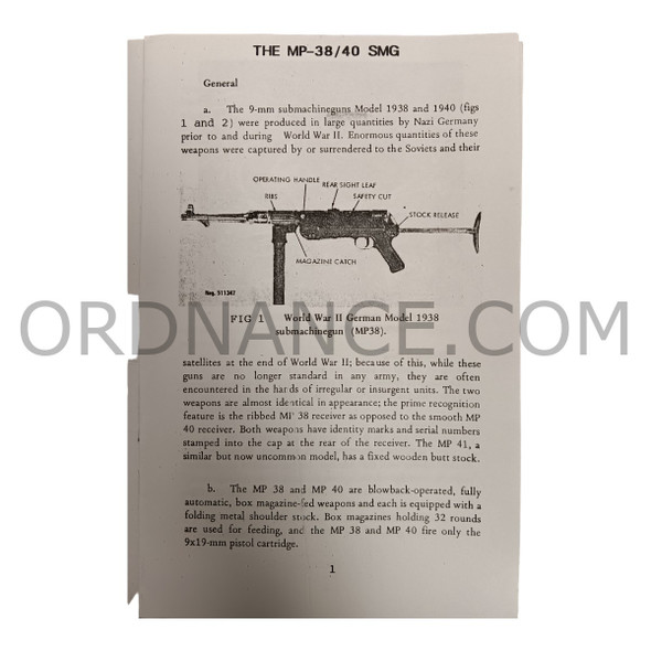 Reproduction of MP-40 SMG Technical Identification and Operation Manual
