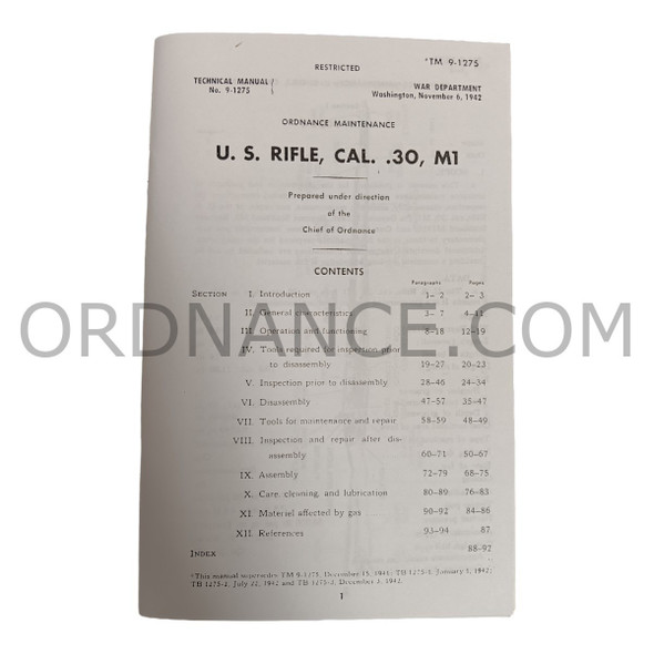 Reproduction of TM 9-1275 U.S. Rifle, Cal. .30, M-1