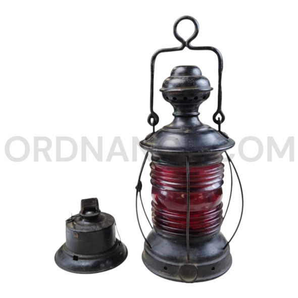 Black Painted Tin Port Side Masthead Lantern With Red Lens