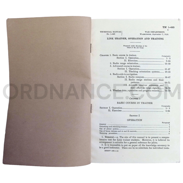 TM 1-445 Link Trainer Operation and Training Technical Manual Dated: 1940