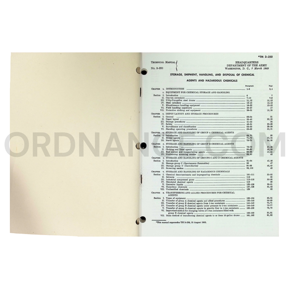 TM 3-250 Storage, Shipment, Handling and Disposal of Chemical Agents and Hazardous Chemicals Technical Manual Dated: 1969