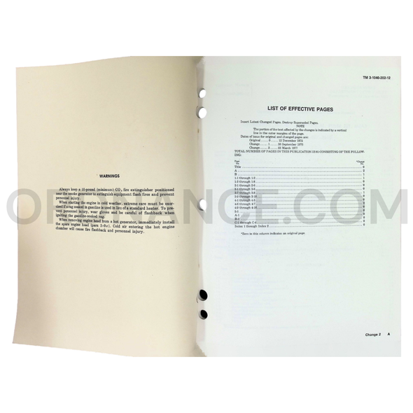 TM 3-1040-202-12 Generator, Smoke, Mechanical, Pulse Jet, M3A3 Operator's and Organizational Maintenance Technical Manual Dated: 1975