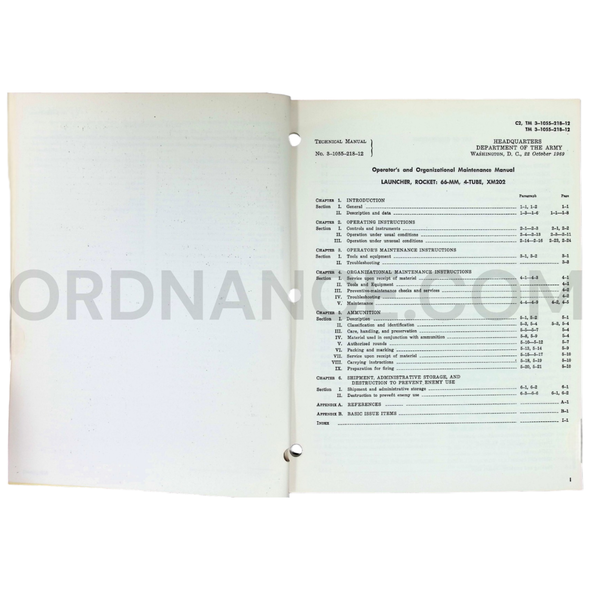 TM 3-1055-218-12 66mm, 4-Tube, XM202 Rocket Launcher Technical Manual Dated: 1969