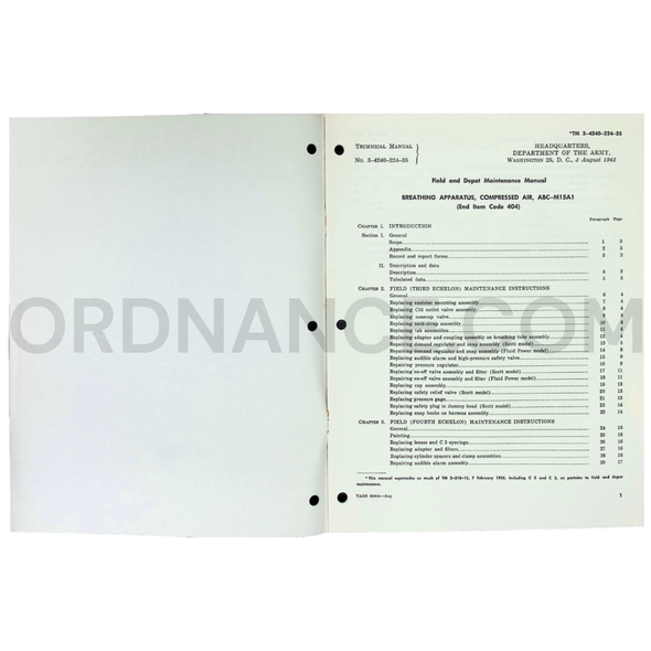 Technical Manual (TM 3-4240-224-35) for ABC-M15A1 Compressed Air Breathing Apparatus August 1962