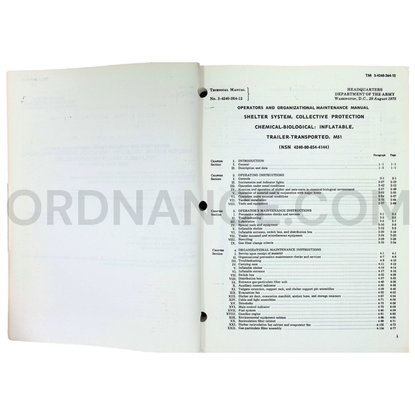 Technical Manual (TM 3-4240-264-12) for M51 Trailer-Transported Inflatable CB Collective Protection Shelter System August 1975