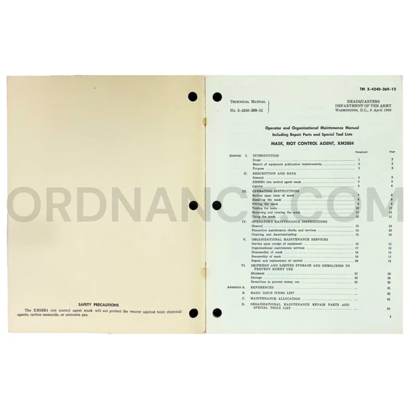Technical Manual (TM 3-4240-269-12) for XM28E4 Riot Control Agent Mask April 1968